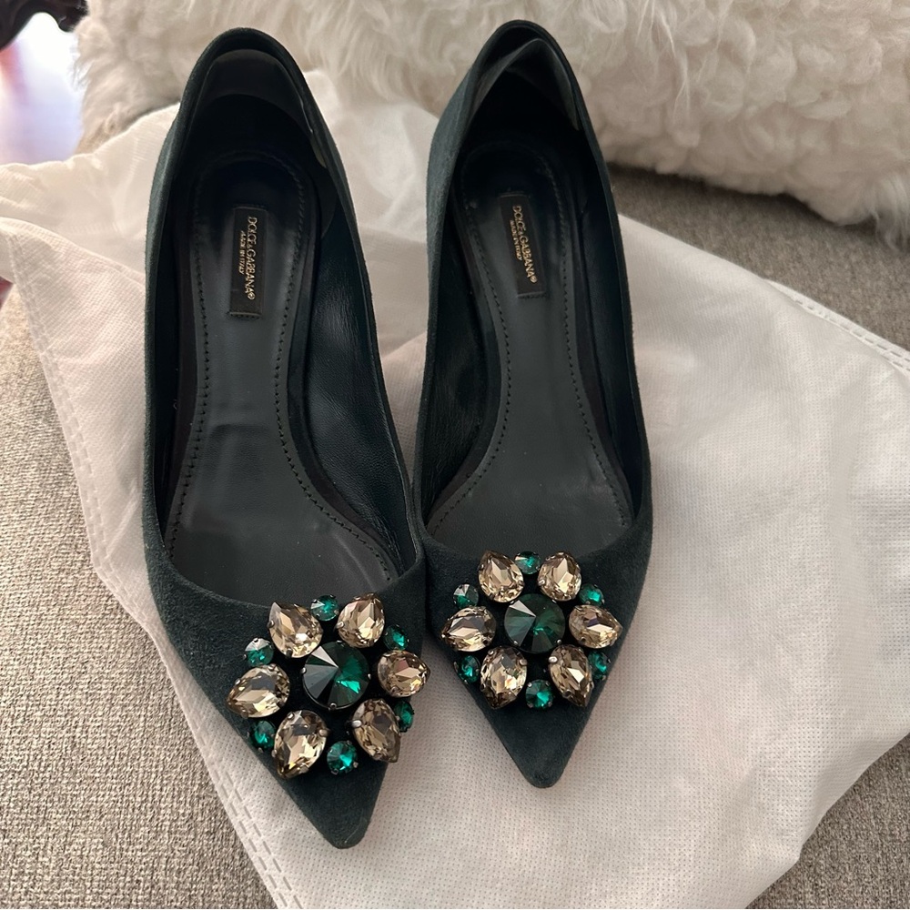 Dolce & Gabbana Dark Green Jewel Crystal Embellished kitten Heels